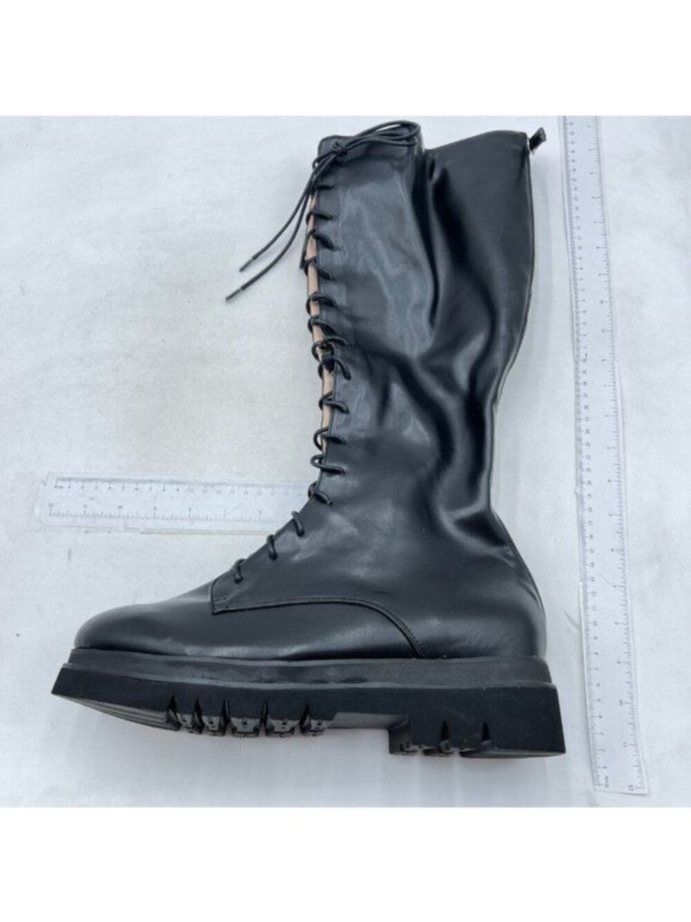 Women's Combat Riding Platform Knee High Boots, Lace Up Fall Lug Sole Black